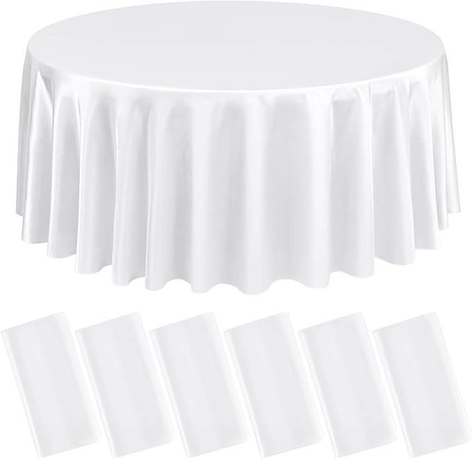 6 Packs Satin Tablecloth 120 Inch White Round Table Cloth Silk Tablecloth by Lumaycens