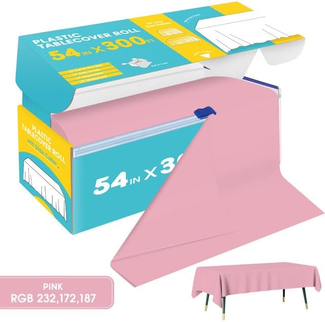 Pink Plastic Table Cover Roll - 54IN x 300FT - Image 2
