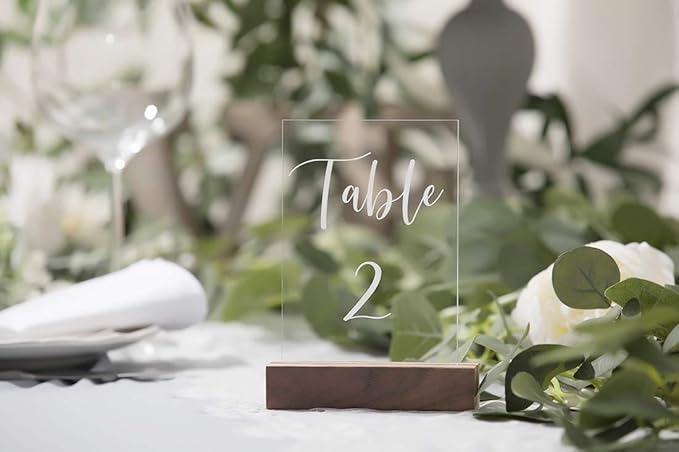 UNIQOOO 10 Pack Rustic Acrylic Sign Holders | Walnut Wood Table Numbers Display - Image 4