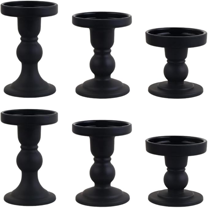 6-Piece Set of Black Glass Candlestick, Crystal Candlestick Holder Holder and by BTGLLAS