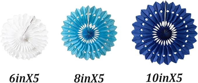 15pcs 6'' 8'' 10'' Paper Fans Decorations Round Blue Tissue Paper Fans Decor - Image 2