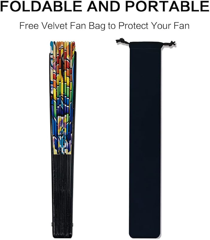 13" Large Rave Fan Bamboo, Folding Clack Hand Fans Foldable - Image 5