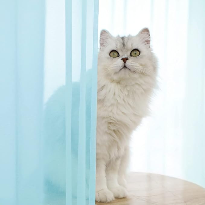 Window Lake Blue Sheer Curtains 48 Inches Width 63 Inches Long 2 Panels Sheer - Image 2