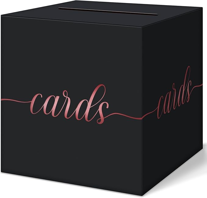 QIKSION Black Wedding Card Box, Rose Gold Foil Gift Card Box by QIKSION