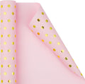 Flyhill Pink Wrapping Paper Roll, Reversible Mini Roll Gold Foil Polka Dot Gift by Flyhill