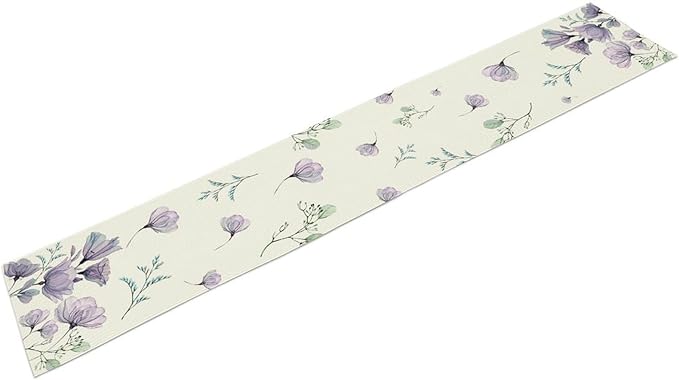Poppy Flower Table Runner, Watercolor Purple Floral Leaves Seasonal Spring - Image 8