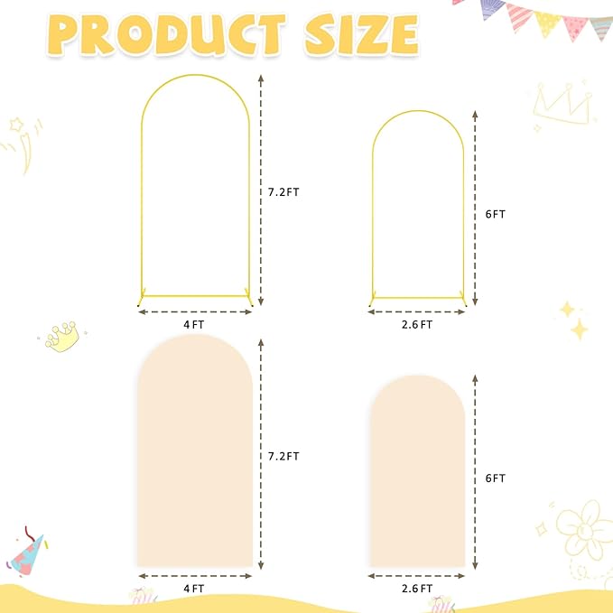 Arch Backdrop Stand with Beige Spandex Arch Cover Set of 2 6FT 7.2FT Spandex - Image 3