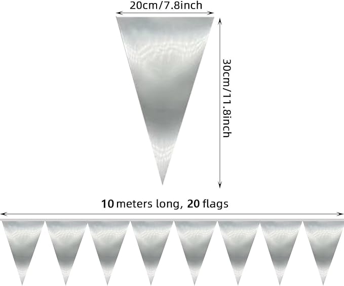 20M/65FT Silver Triangle Pennant Banner Flag Metallic Fabric Bunting Garland - Image 2