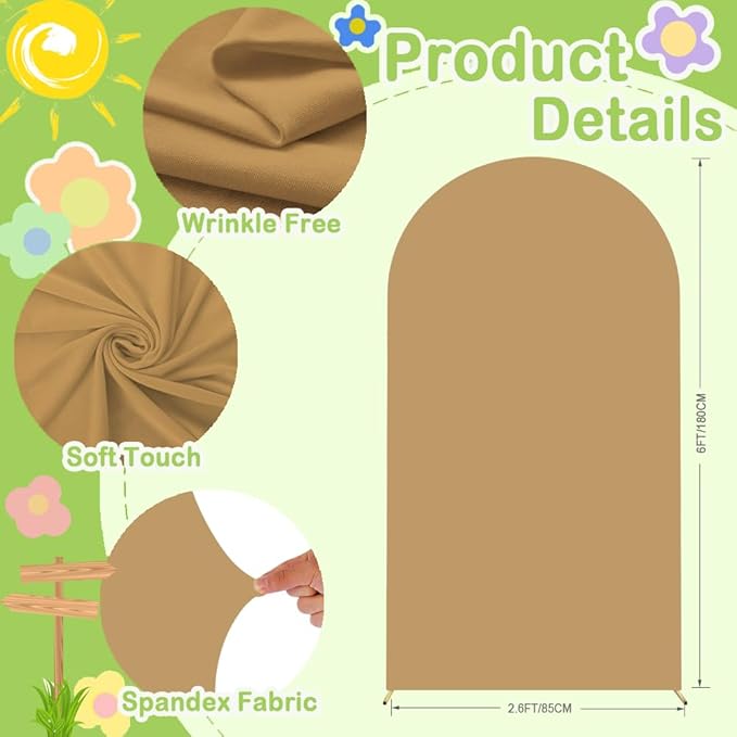 Khaki Wedding Arch Cover 6FT Spandex Arches Cover Brown Round Top Chiara - Image 2