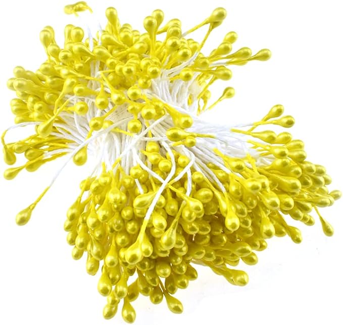 HAHIYO 700Pcs 3mm Yellow Gold Pearl Double Head Flower Pistil Hand-Made by HAHIYO
