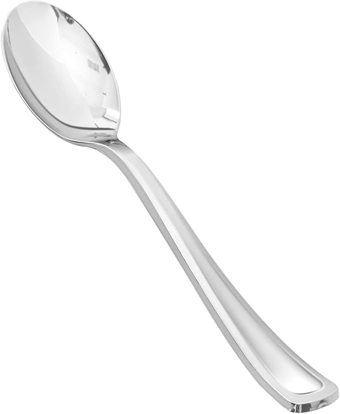 BESTVIP 50 Pack 6.9 Inch Silver Plastic Spoons, Heavy Duty Plastic Silverware by Bestvip