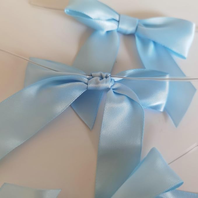 50pcs 3-1/2" Sky Blue Satin Ribbon Bows - Image 7