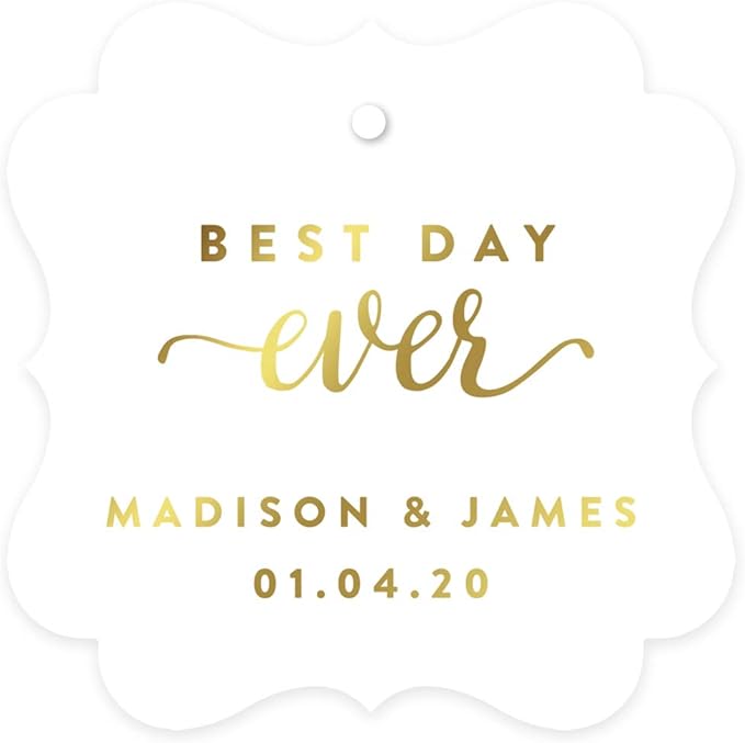 Andaz Press Personalized Fancy Frame Square Wedding Gift Tags, Metallic Gold Ink by AndazPress