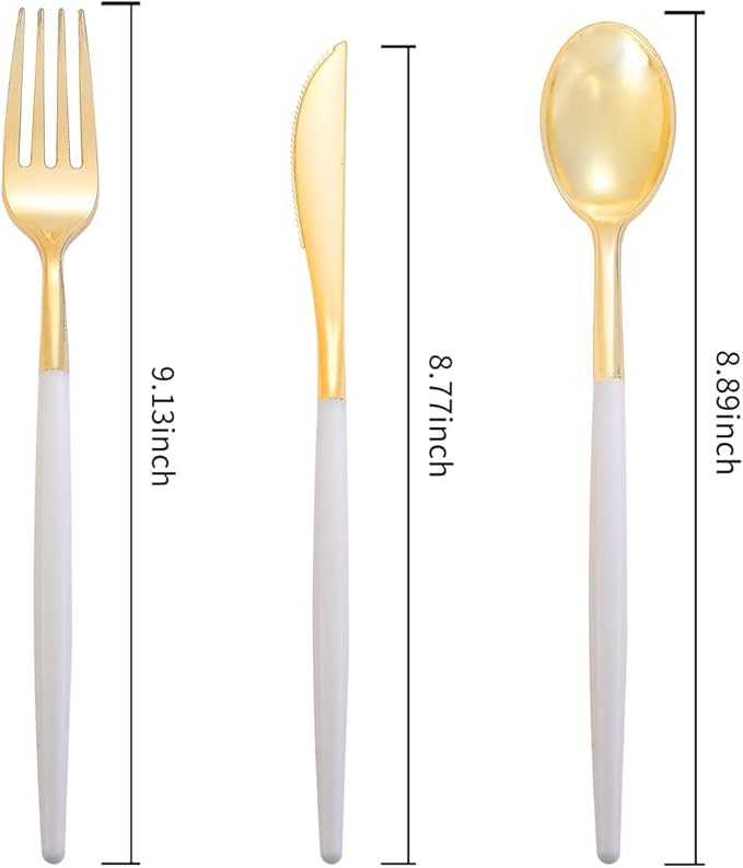I00000 144Pcs Gold Plastic Silverware, Disposable Utensils Heavy Duty, - Image 4
