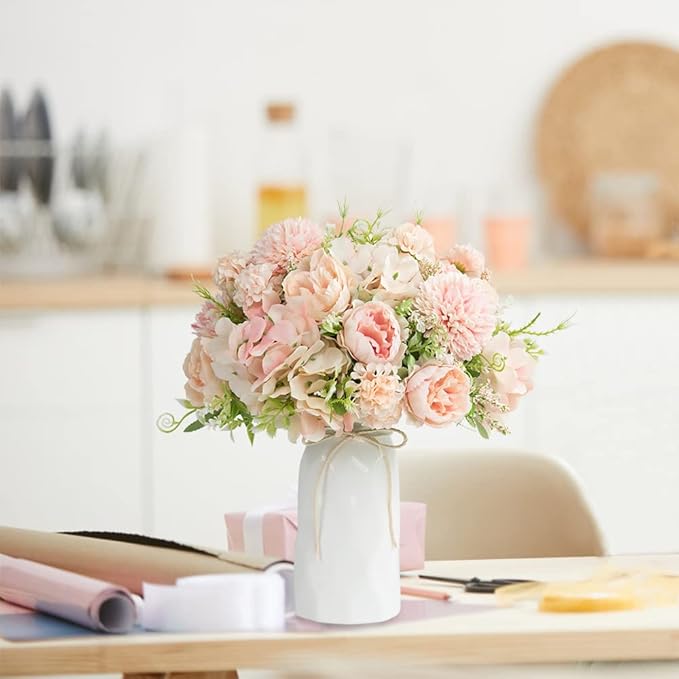LESING Artificial Peony with Vase Silk Flowers Bouquets Fake Hydrangea Bulks - Image 5