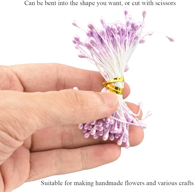 HAHIYO 700Pcs 3mm Light Purple Pearl Double Head Flower Stamen - Image 6