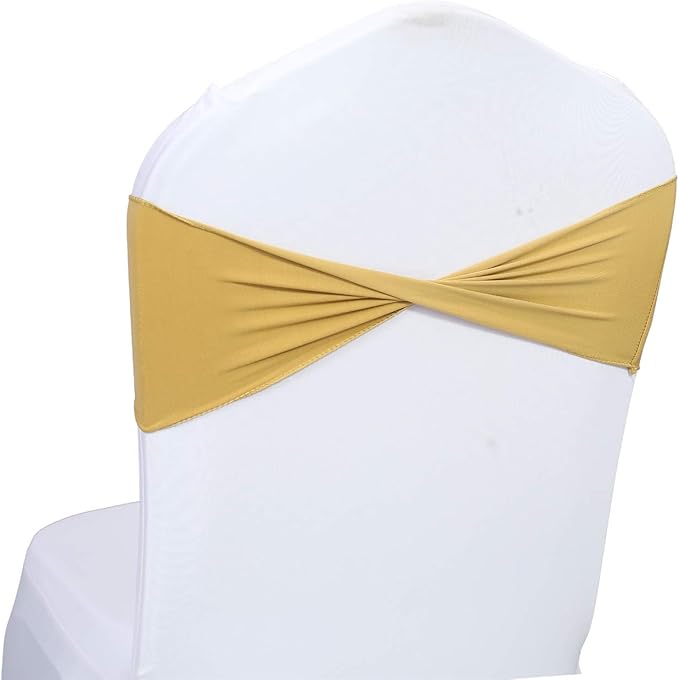 VDS Pack of 100 PCS | Gold | Spandex Chair Sashes Bows Without Buckle | Stretch - Image 2