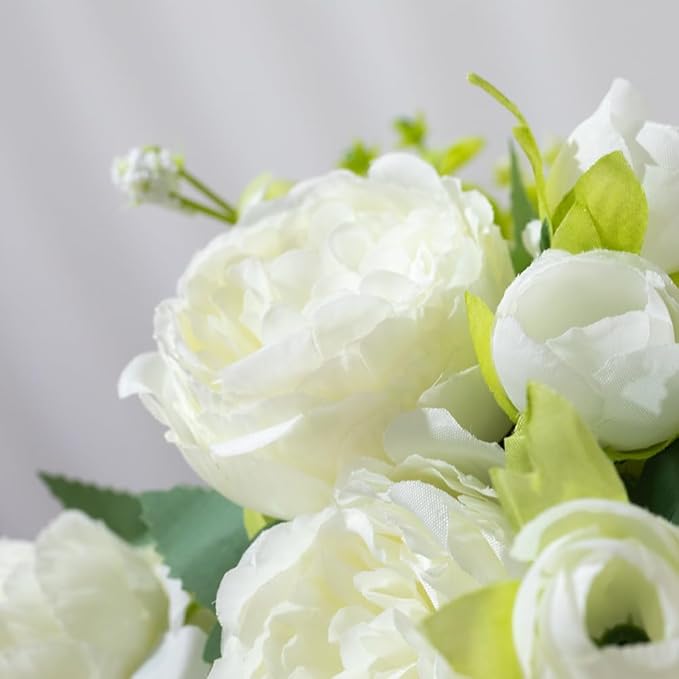 Artificial Peonies Silk Flowers in Glass Vase Faux Flowers Bouquets Modern - Image 2
