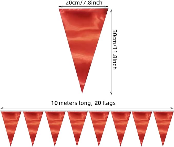 20M/65FT Red Triangle Pennant Banner Flag Metallic Fabric Bunting Garland - Image 2
