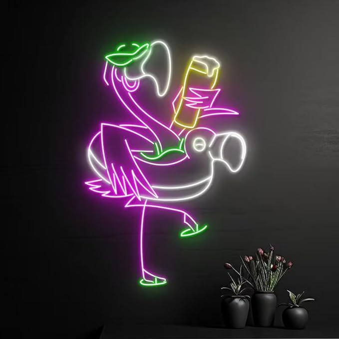 Custom Flamingo Drinking Beer Led Sign, Flamingo Chill Neon Light, Flamingo - Image 4