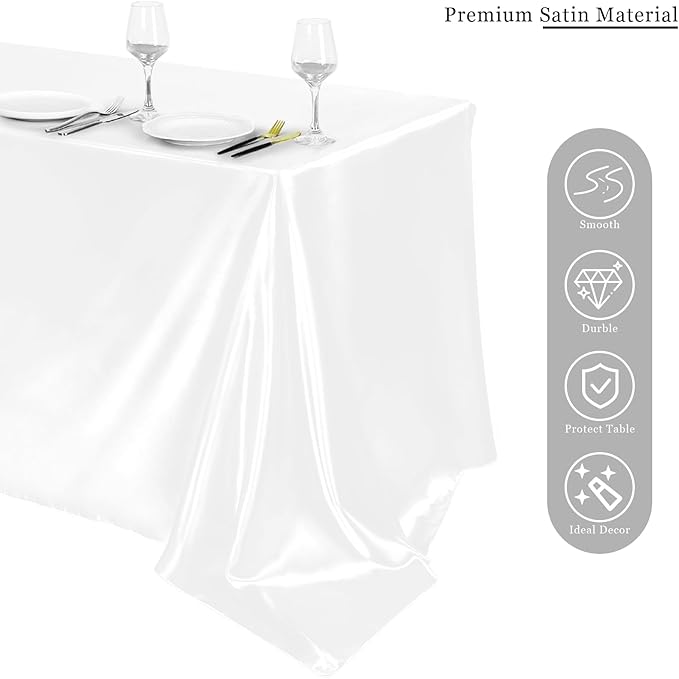 TURSTIN 1 Pack White Satin Tablecloth 102 x 58 Inch Overlay Satin Table Cover - Image 4