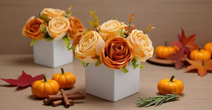 LADADA Artificial Roses in White Ceramic Vase, Faux Floral Arrangement - Image 3