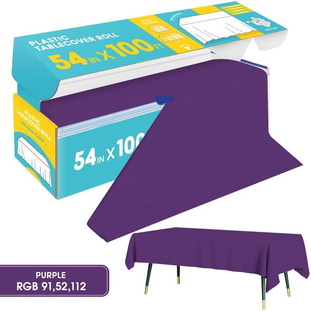 Purple Plastic Table Cover Roll - 54IN x 100FT - Image 2