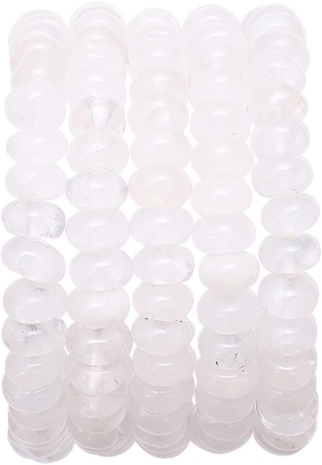 Natural White Quartz Crystal Stone Rondelle 5x8mm Loose Semi Gemstone Beads by Beadia