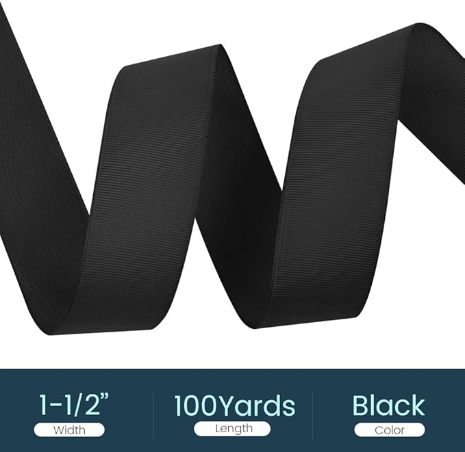 1-1/2" X 100 Yards Black Grosgrain Ribbon, Premium Grosgrain Ribbon - Image 2