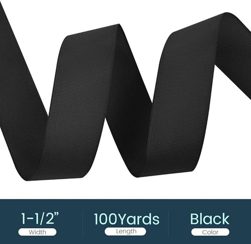 1-1/2" X 100 Yards Black Grosgrain Ribbon, Premium Grosgrain Ribbon - Image 2