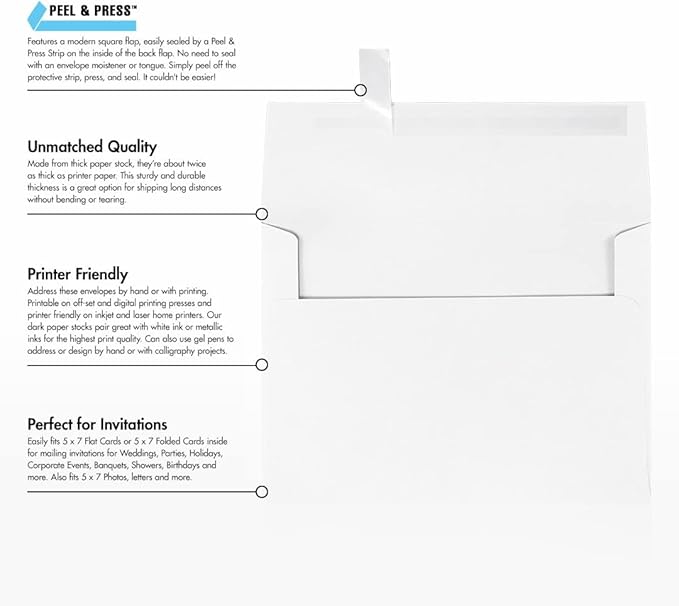LUXPaper A7 Invitation Envelopes | Peel & Press | 5 1/4" x 7 1/4" | Brilliant - Image 4
