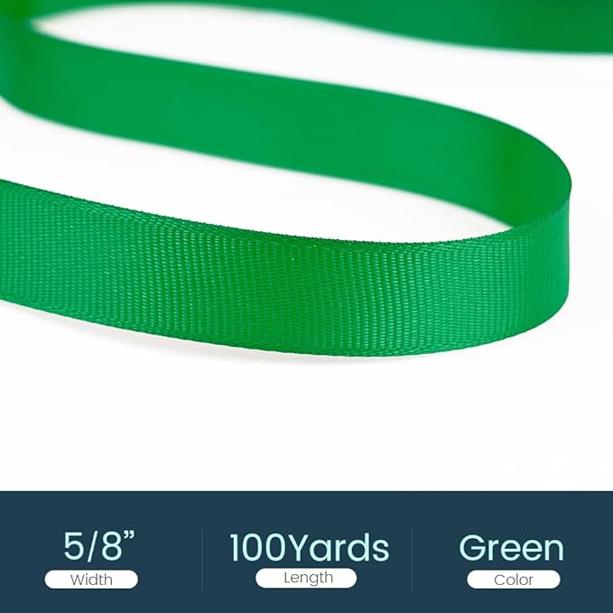 5/8" X 100 Yards Green Grosgrain Ribbon, Premium Grosgrain Ribbon - Image 2