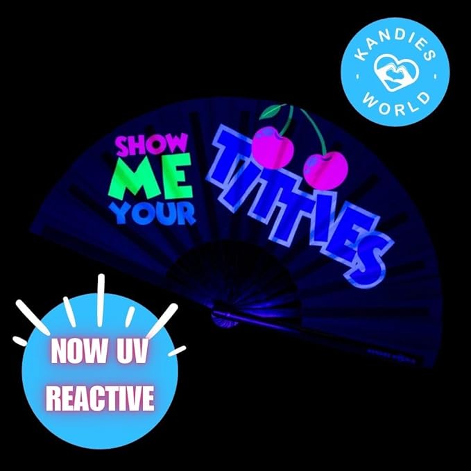 Kandies World UV Reactive Custom Festival Folding Hand Fan - Image 4