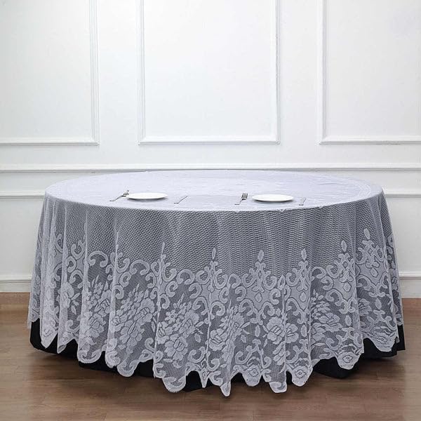 Tableclothsfactory 120" White Premium Lace Round Tablecloth - Image 5