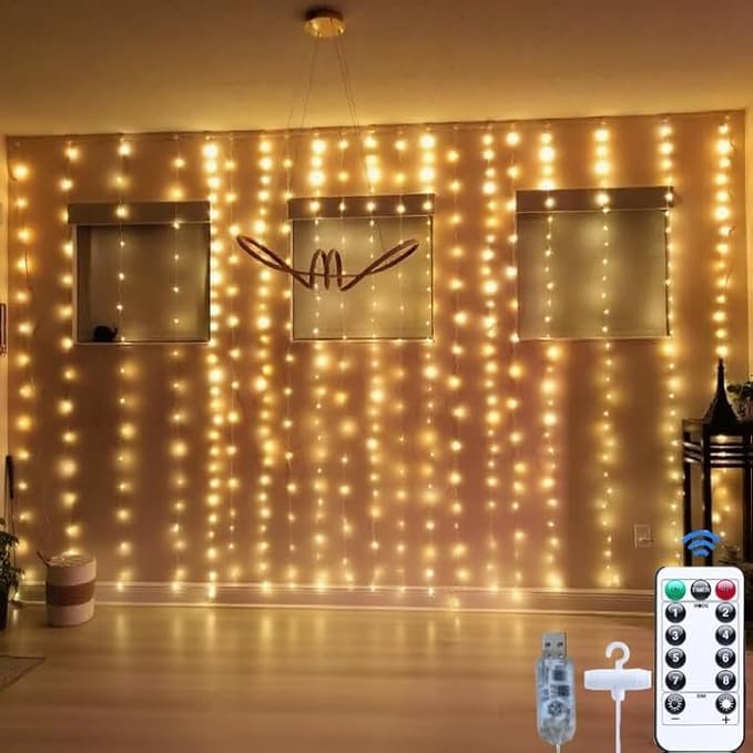 300LED Fairy Curtain Lights, 9.8x9.8Ft Warm White USB Plug in 8 Modes & Timer by Unknown