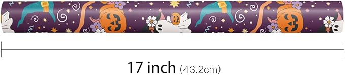 LeZakaa Purple Halloween Wrapping Paper Roll, Cute Trick-or-Treat Ghosts - Image 8