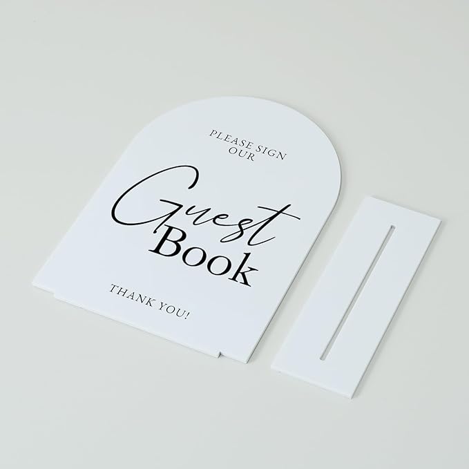 White Arch Acrylic Wedding Sign- 5"x7" Guest Book Sign and Base, 1/8" Thick | - Image 3