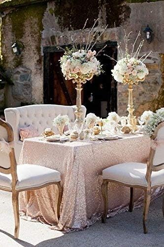 QueenDream Sequin Tablecloth 90"x132" Champagne Blush Party Tablecloth - Image 6