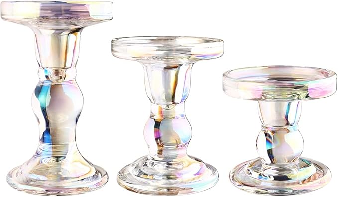 3-Piece Set of Glass Candlestick, Crystal Candlestick Holder Holder and Conical by BTGLLAS