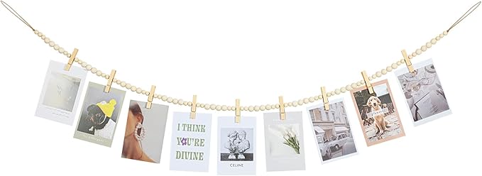 Hanging Photo Display Wall Decor, Boho Wooden Bead Garland Collage Picture Frame by KLOGTSINDDirect