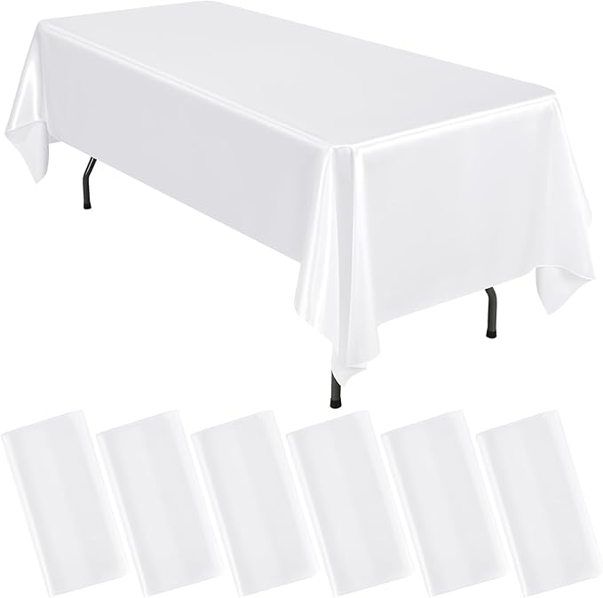 6 Packs Satin Tablecloth 57 x 108 Inch White Rectangular Table Cloth Silk by Lumaycens