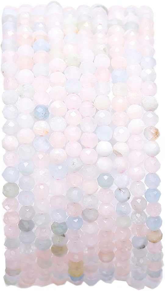 Faceted Natural Morganite Stone Round Loose Semi Gemstone Beads by Beadia