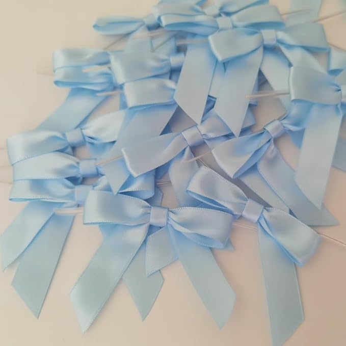 50pcs 2-1/2" Light Blue Satin Ribbon Bows - Image 9
