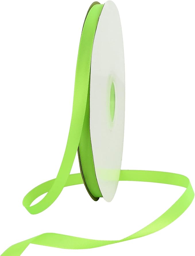 TONIFUL 3/8 Inch x 100yds Fluorescent Apple Green Satin Ribbon Thin Solid by TONIFUL
