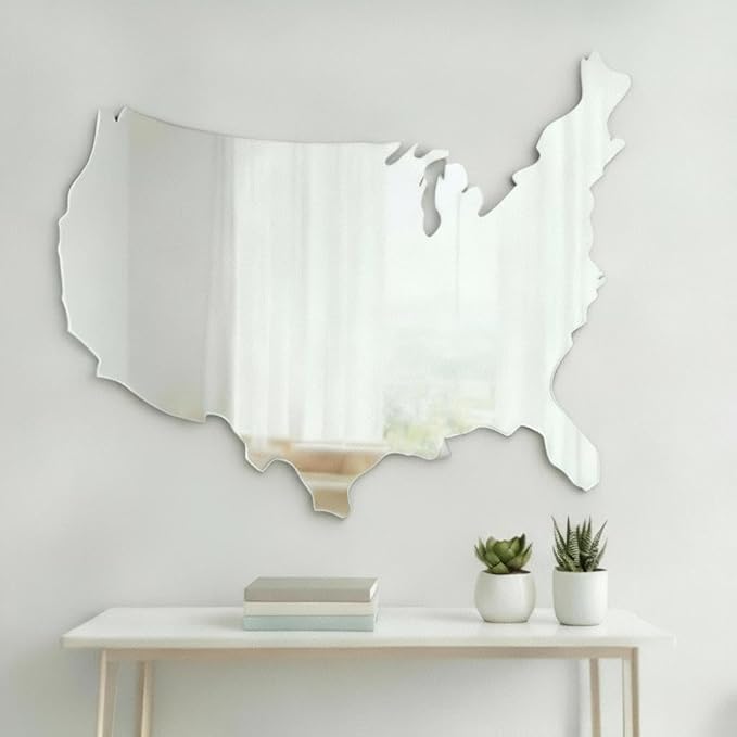 4th of July Patriotic USA Map Mirror – 27.5"x18.7" Frameless Asymmetrical by Unknown