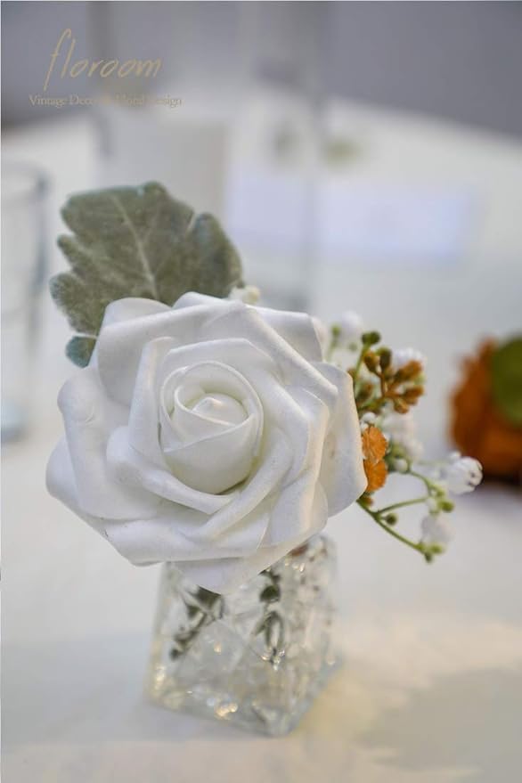 Floroom Artificial Flowers 50pcs Real Looking Shimmer Silver Grey Foam Fake - Image 6