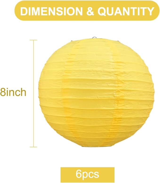 BEISHIDA 8-Inch Yellow Round Paper Lanterns Decorative Hanging Asia Chinese - Image 2
