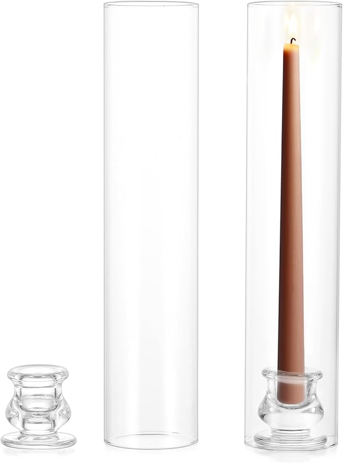 NUPTIO Taper Candle Holders Glass: Set of 2 Clear Hurricane Candlestick Holder by Nuptio