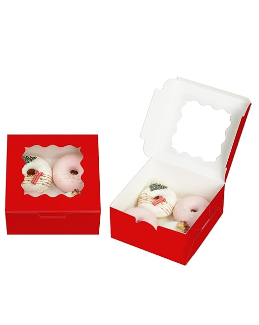 Bakepacker 100pcs Red Cookie Boxes 6x6x3 inches Easy Assemble Macaroon Pastry - Image 2