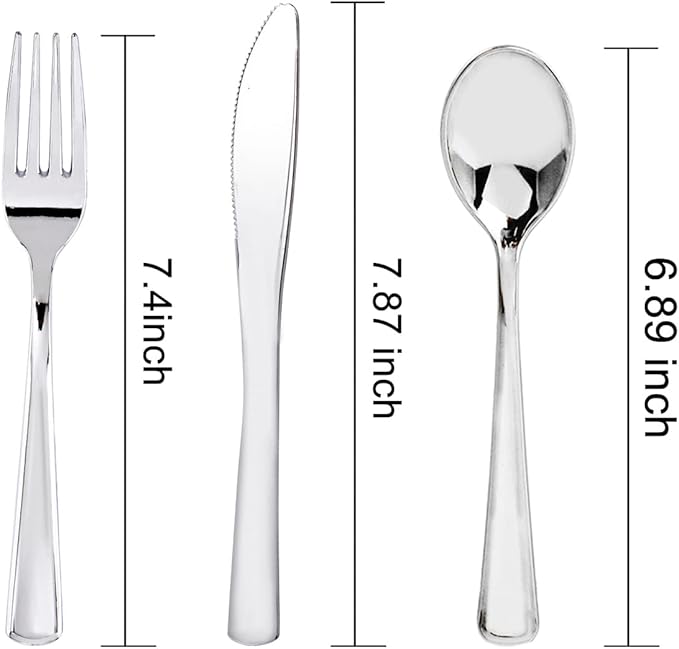 WDF 180 Pieces Silver Plastic Silverware - Image 9